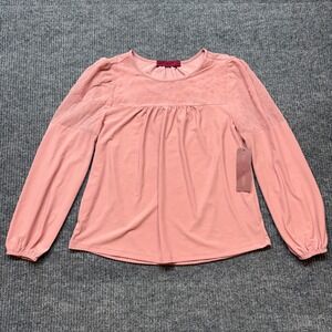 Love Scarlett Madame Blouse Womens Small Pink Lace Sheer Mesh Long Sleeve Top